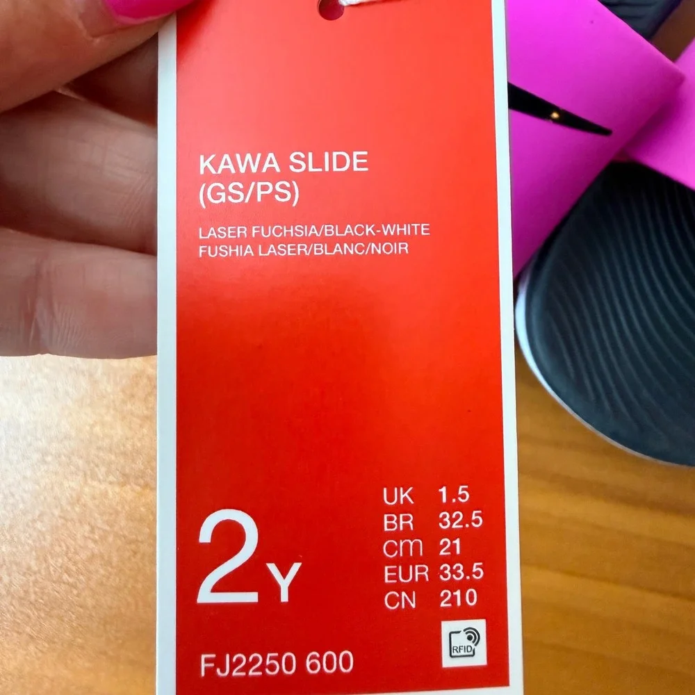 Nike Kawa Slide GS PS Kids‎ Sandals Laser Fuchsia Black FJ2250-600 Size 2Y NEW